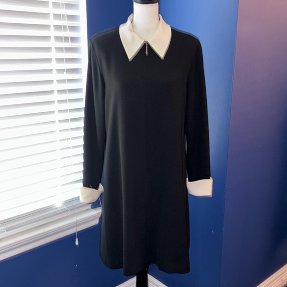 Vintage Evan Picone Black & Cream Mini Dress – Peter Pan Collar – Size 8 – EUC - Picture 1 of 8